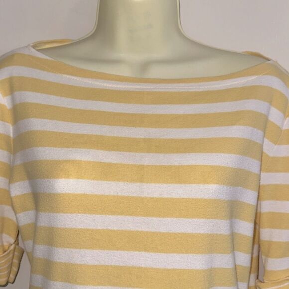 Ralph Lauren Yellow & White Horizontal Striped Cuffed
Short Sleeve Knit Top - Picture 2 of 8